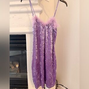 SHEIN Purple Velvet Chemise with Feather Detail